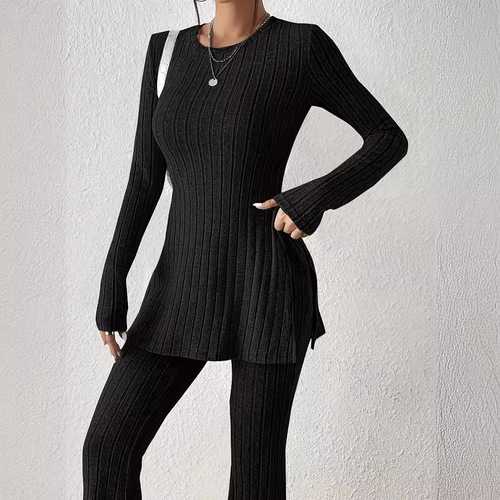 European and American Women's Autumn/Winter Solid-Color Casual Slim-Fit Home & Outwear Set