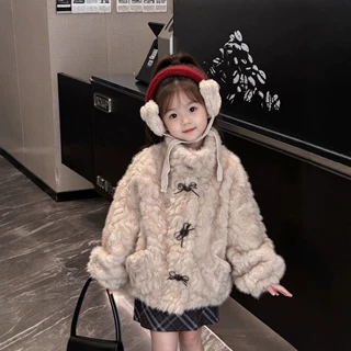韩国童装儿童皮草仿獭兔毛皮毛一体中大童保暖大衣女童毛毛外套厚
