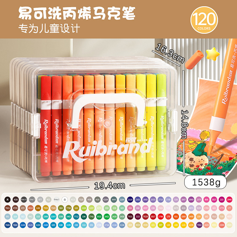 120 colores fáciles de lavar acrílico marcador pluma set niños lavable no tóxico acuarela pluma pincel de color triangular
