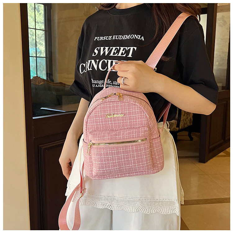 538g Weight Zipper Closure Type Double Shoulder Straps Strap Type Functional Backpack Bags Type Casual, Shopping Occasion Pu Leather Material Women's Backpack Backpack Plaid Pattern All Seasons Season Women's Gender Elegant, Streetwear Style Square Shape Plaid Casual Shopping Women's Backpack Functional Backpack 10