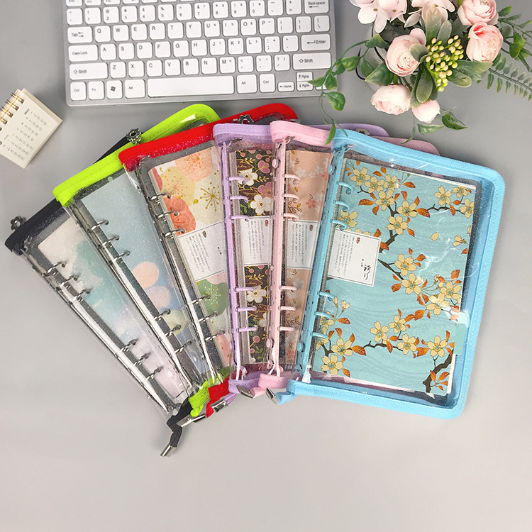 Corea del Sur De allí plana transparente brillo de la cremallera de 6 agujeros de hojas sueltas cuaderno ins estrella persiguiendo Diario A5A6