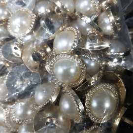 25mm高脚手缝电镀钮扣珍珠组合扣树脂拉丝珠光七彩闪片大衣外套扣