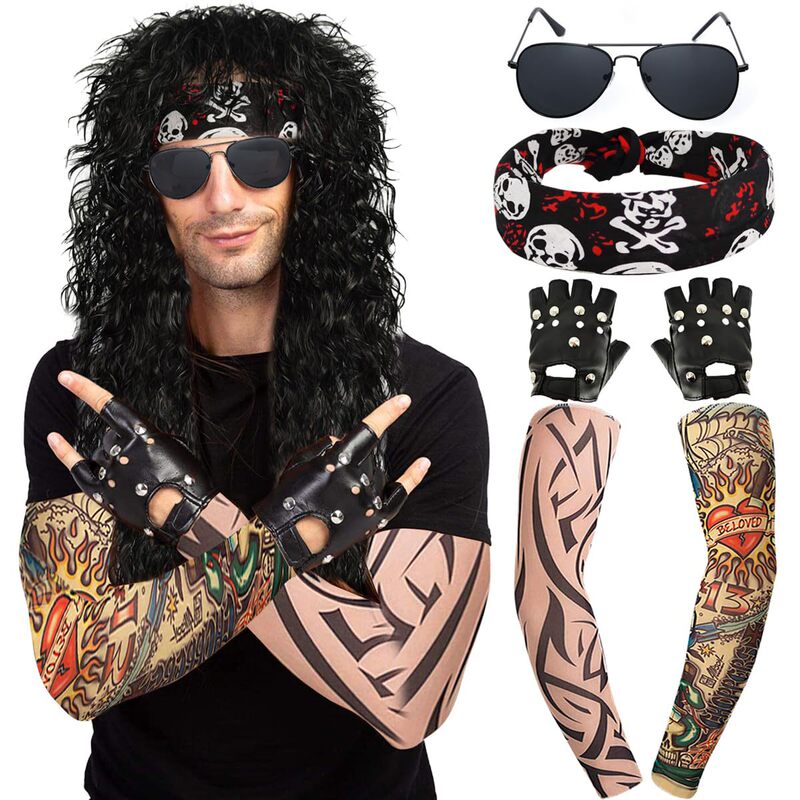 Amazon popular European and American punk rock curly hair holiday party wig factory wholesale tattoo sunscreen clothing