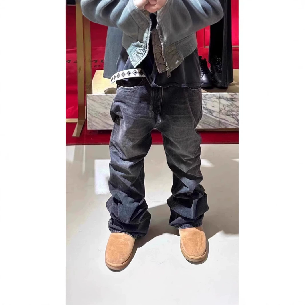 Импортированные ткани 24 Flared парижский стиль стирки старые черные серые микро-рога джинсы мужские модные брюки