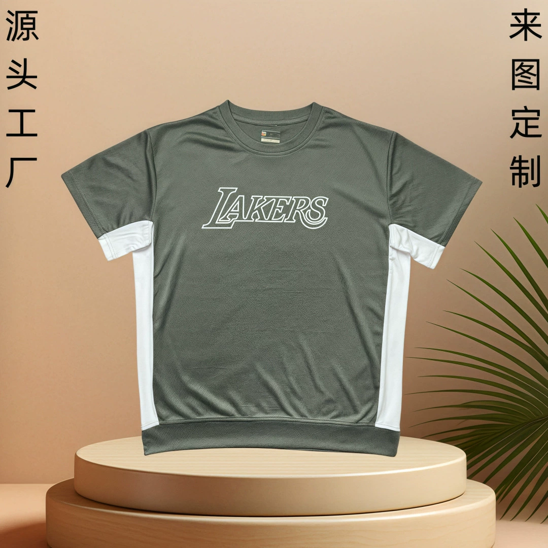 Индивидуальная фабрика Внешняя торговля Летняя Спортивная быстросохнущая футболка Индивидуальная сетка для бега и фитнеса Дышащая строчка с круглым вырезом и коротким рукавом