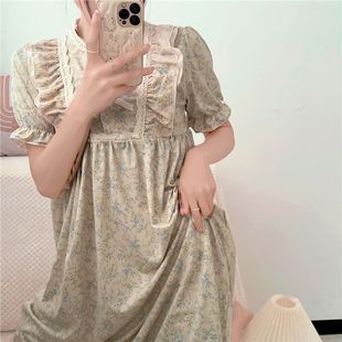 Short-sleeved Korean Style Nightgown Pajamas for Women Summer Style Women's Autum 2023 New Home Wear Long Nightgown Winter Style