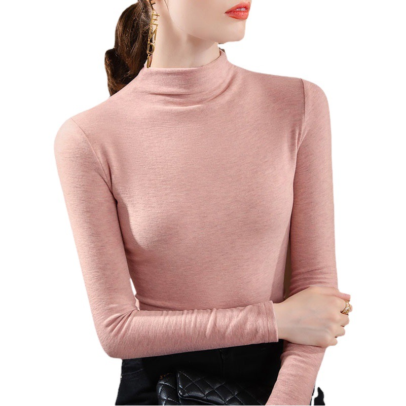 Camisa de fondo de cuello medio alto de cachemira de seda para mujer 2024