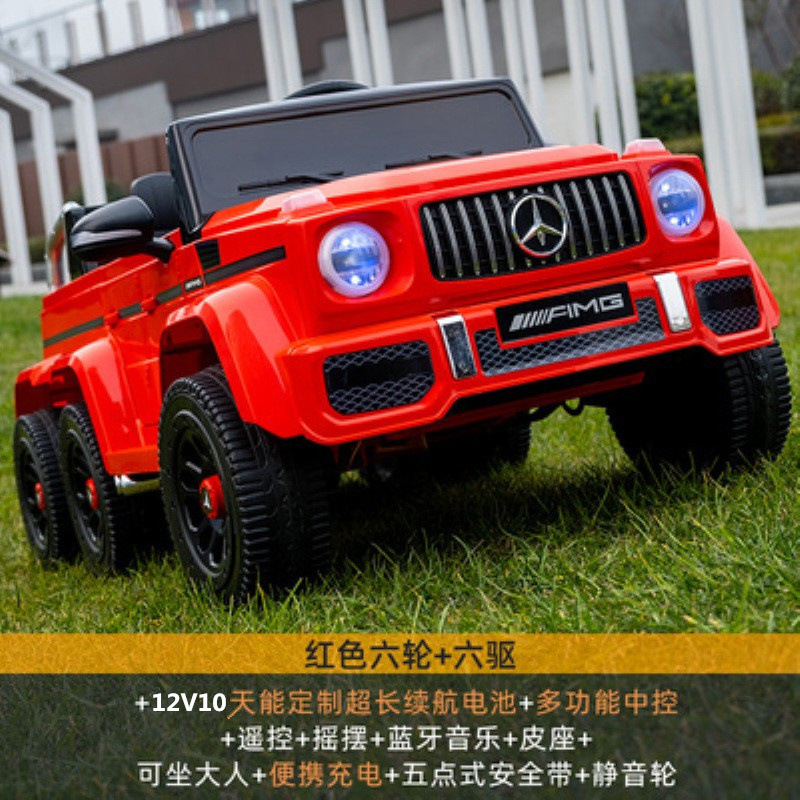 Large six-wheel drive red + 12v10 large battery music swing bluetooth leather seat + remote control + tianneng battery + silent wheel