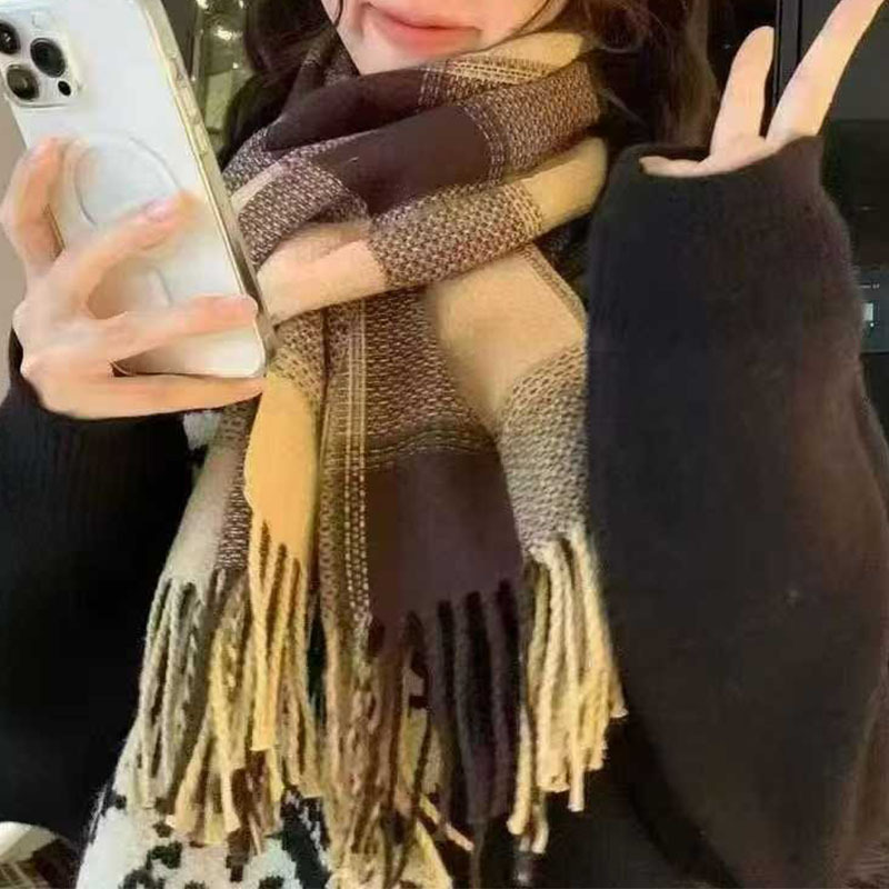 新款韩版马卡龙格字围巾女围脖女秋冬百搭洋气两用围脖男学生保暖