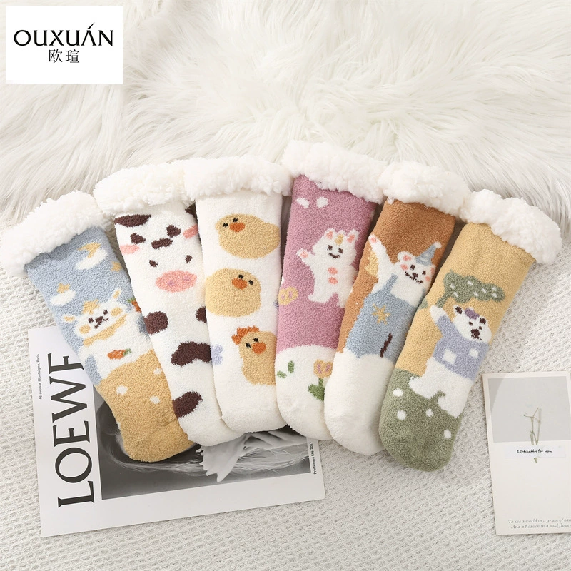 Носки для пола детей из мультяшной шелковой пряжи, теплые Нескользящие домашние носки в помещении, трансграничные Горячие