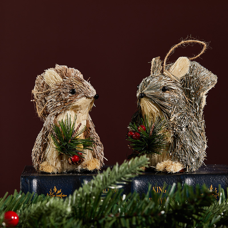 Diseño de animales de Navidad de madera transfronterizo de paja de simulación conejo ornamentos nórdicos de Navidad decoración balcón