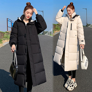 Foreign Trade British Style Cotton Outwear for Women Winter Extra Long 2022 New Loose Korean Style Thickeneded Over-the-knee Long Cotton Outwear