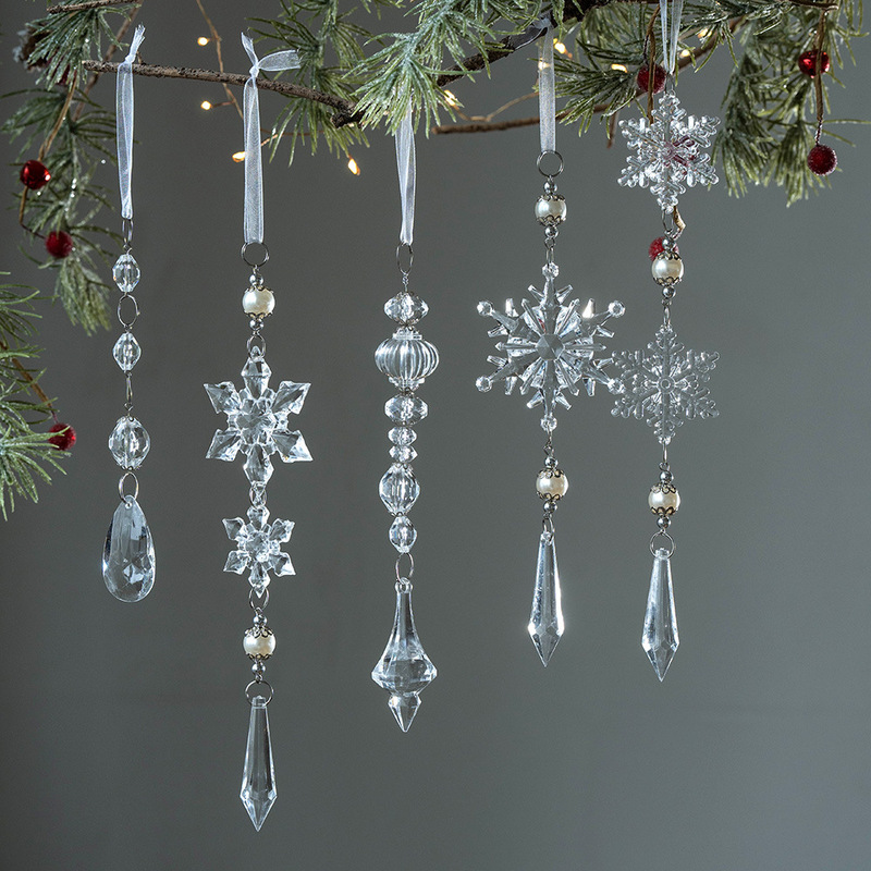 越境新品クリスマスツリー装飾雪花水滴ペンダントクリスマス透明アクリル雪花アクセサリーペンダント|undefined