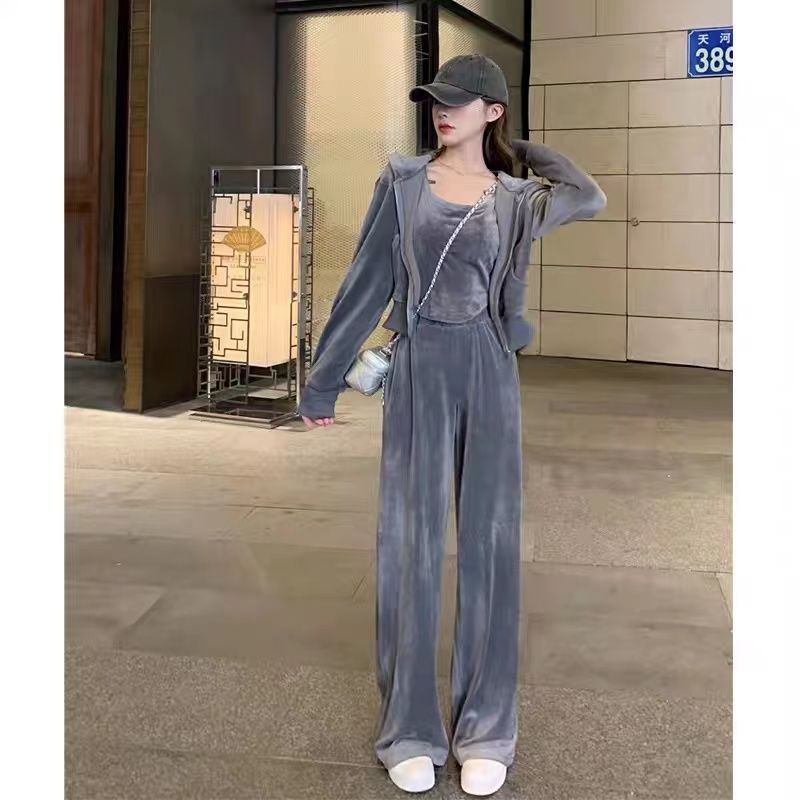 休闲运动套装女秋冬季2025新款韩版慵懒冬款加厚加绒显瘦三件套潮