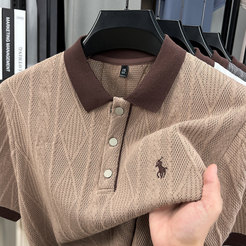 2026 Summer New Men's Knit Short-Sleeve Sweater with Jacquard Embroidery, Korean Style Fashion for Middle-Aged Men 2026 Summer New Men's Knit Short-Sleeve Sweater with Jacquard Embroidery, Korean Style Fashion for Middle-Aged Men