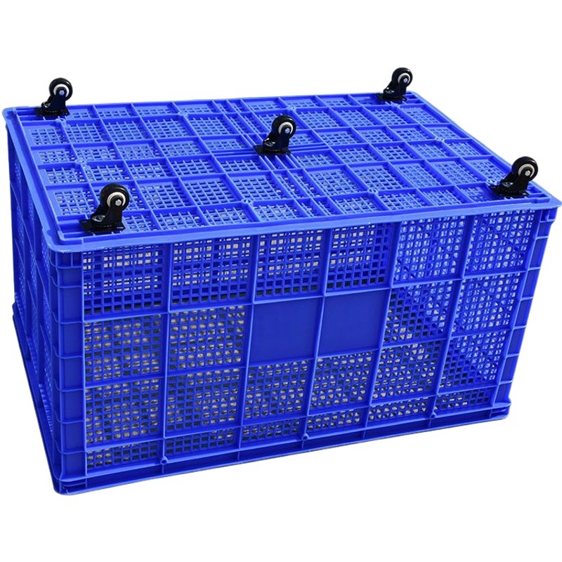 厚いプラスチックバスケットは車輪付きの長方形の超大型回転バスケット服装工場倉庫宅配便物流収納ゴム枠を持っている