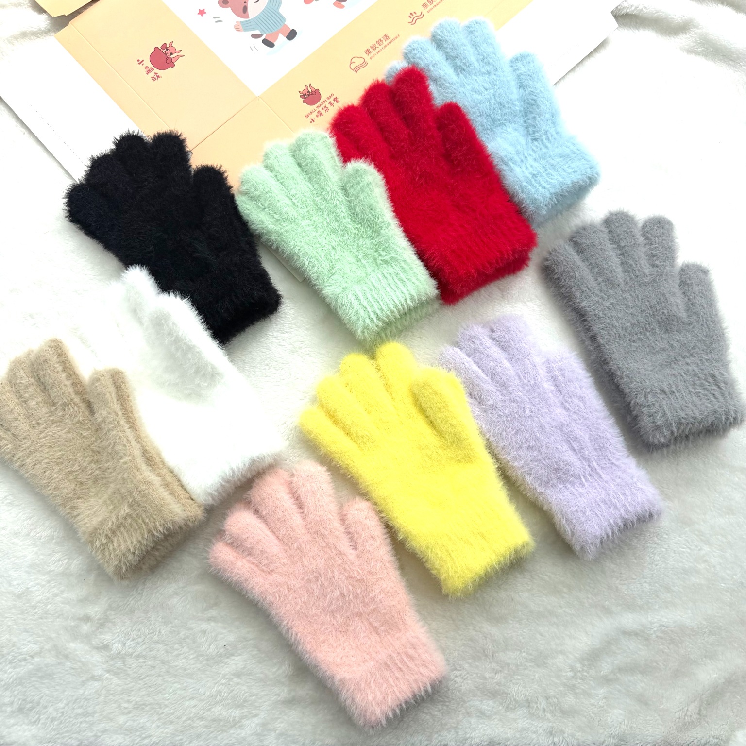 Women's Winter Cycling Warm Thickeneded Velvet Five-Finger Gloves Wholesale 1.5 Imitation Mink Knitted Touch Screen Gloves