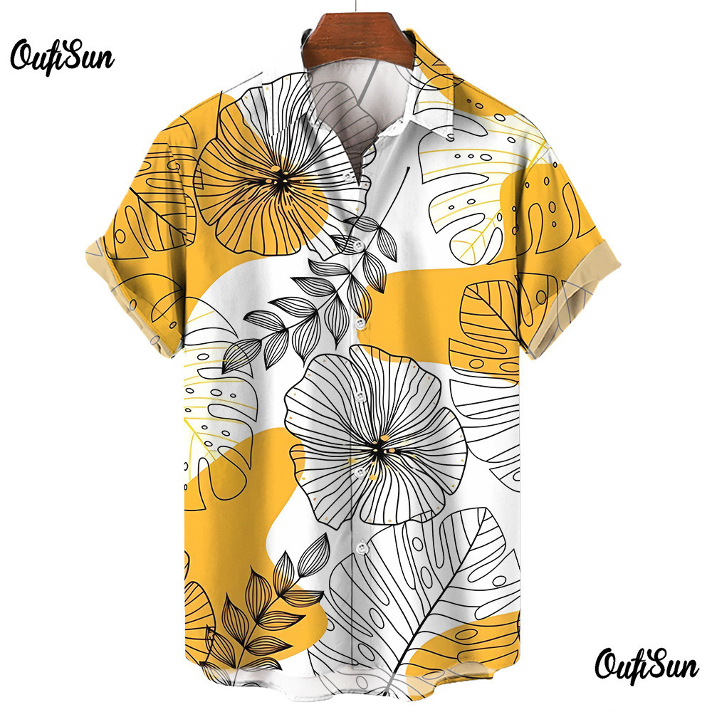 Venta caliente transfronteriza Camisa de manga corta para hombres Camisa estampada digital 3D de bala de cuatro lados Camisa hawaiana de olmo marrón de origen