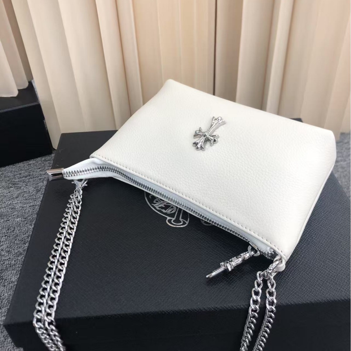 Celebrity Style Top Grain Cowhide Retro Dark Sweet & Cool Spicy Girl Chain Shoulder Bag Mahjong Bag Dogtooth Tote - Thumbnail 5