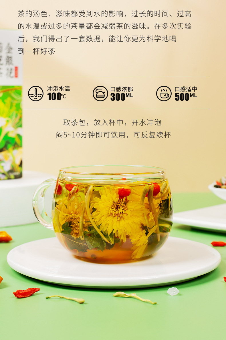 Honeysuckle Chrysanthemum Herbal Tea Blend with Dandelion Goji Berry Mint and Mulberry Leaf 100g Gift Box preparation