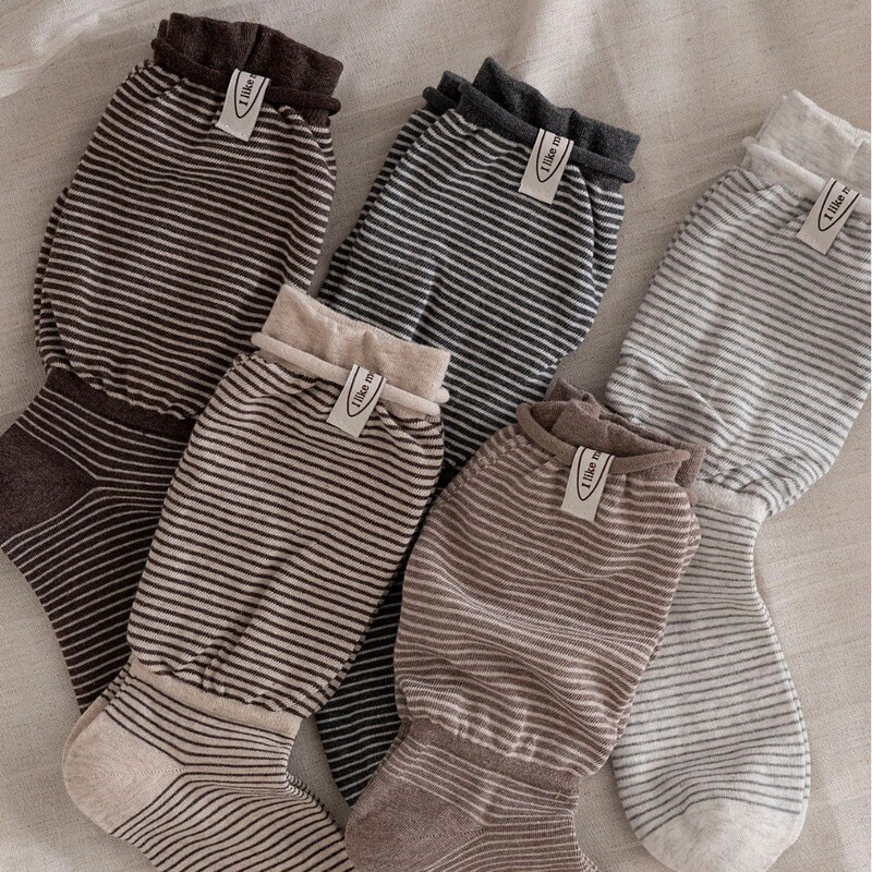 Wide-Mouth Socks Autumn and Winter Flared New Japanese Style Color-Block Striped Socks Women's Fabric Label Slouch Socks Women's Loose Mid-Calf Socks