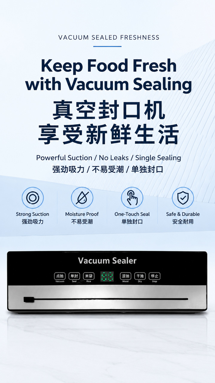Household vacuum sealing machine digital display extended seal