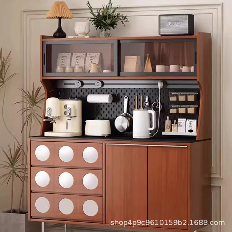 Gabinete de comedor retro estilo medieval madera sólida tablero de roca armario de entrada sala de estar casera armario de té almacenamiento armario de almacenamiento