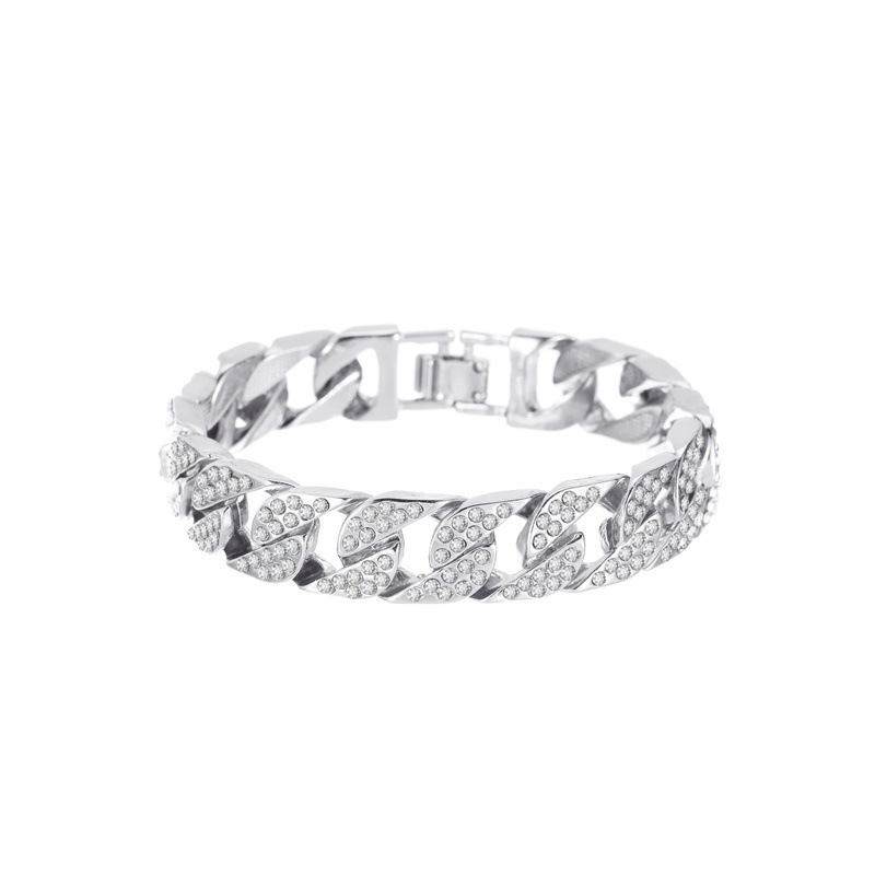 thick chain bracelets, ins style, Internet celebrities, the same wide version of the diamond bracelet, street fashion cool disco accessories_voghion.com