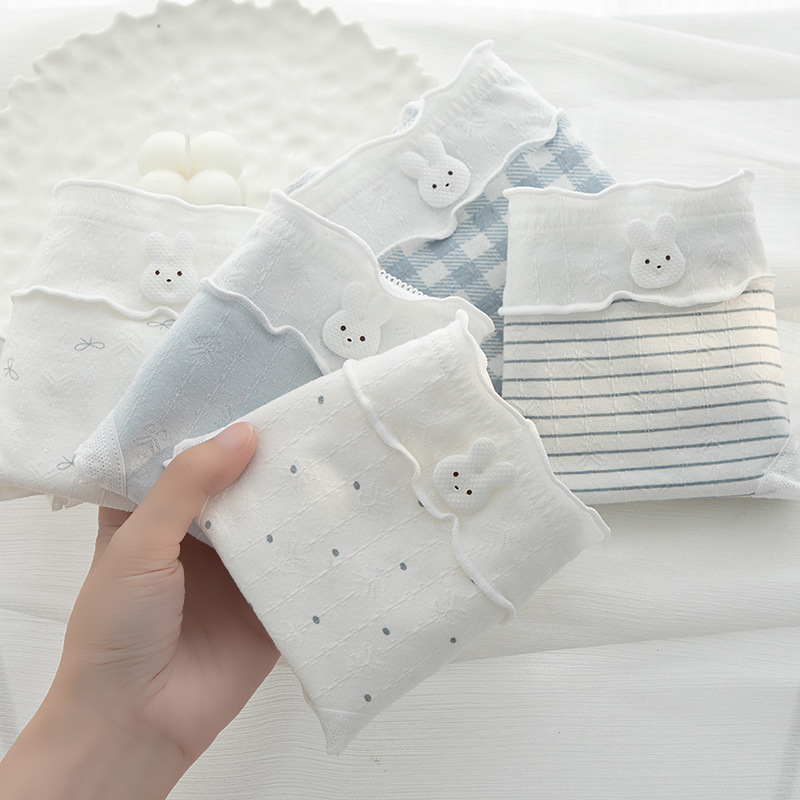 Category a Baby Cotton Blue Cartoon Girl Underwear 10A Antibacterial Cotton Crotch Mid-Waist Breathable Hip-Covering Student Briefs