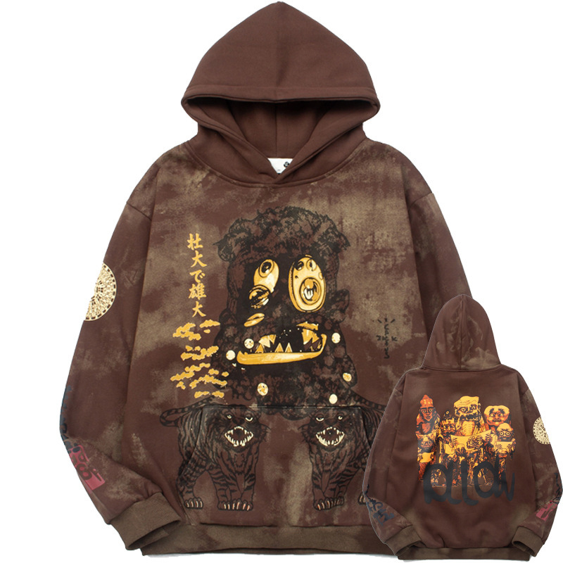 Travis Scott Cactus Jack Retro Distressed Brown Japanese Concert Hoodie Sweatshirt