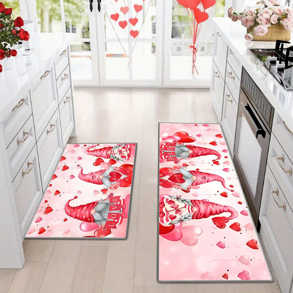 Amazon día de San Valentín alfombra de piso de cocina doméstica dos piezas conjuntos de alfombra de piso resistente a la suciedad y alfombra de puerta de entrada