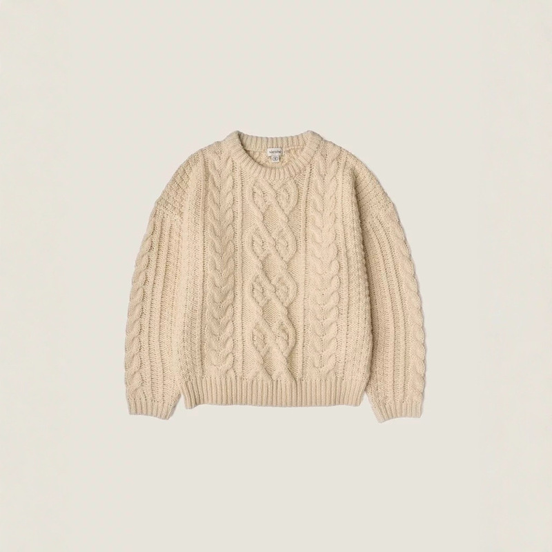 Now, Sister Teng's Same Style Sie*Ne Round-Neck Cable Knit Sweater, Korean Designer Women's Clothing, Cream White Top