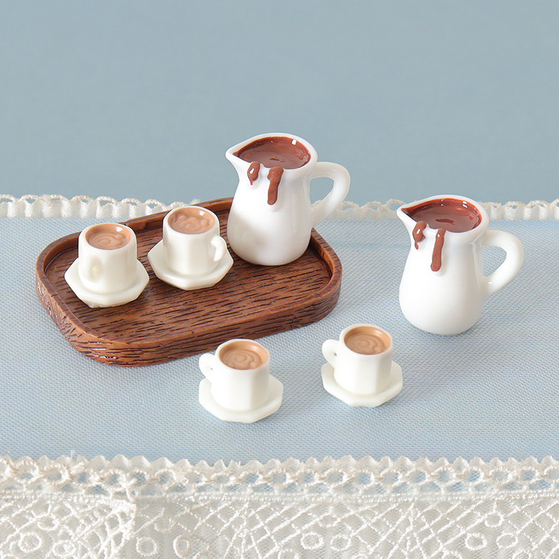 新しいクリエイティブ三次元コーヒーカップシミュレーションコーヒーポットトレイモデルセットドールハウスシーンアクセサリー小道具|undefined