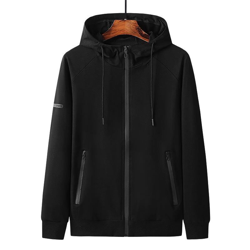 Autumn solid color black sweatshirt with hood