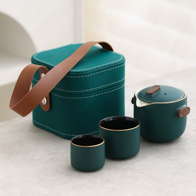Juego de Té de Viaje de Cerámica Portátil con Color Degradado para Camping y Picnic