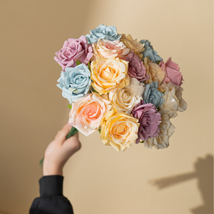 Artificial rose single rose artificial flower photography artificial flower decorative flower silk cloth flower single rose