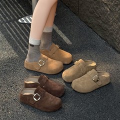 韩版磨砂皮勃肯鞋女2025秋季爆款舒适厚底一脚蹬外穿复古包头半拖