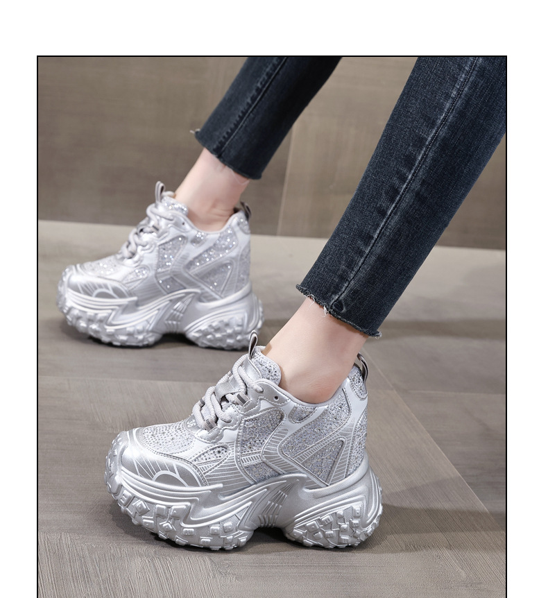 Giày sneaker nữ đế dày độn cao bên trong, phong cách bánh mì thoáng khí — Màu đen chi tiết 15