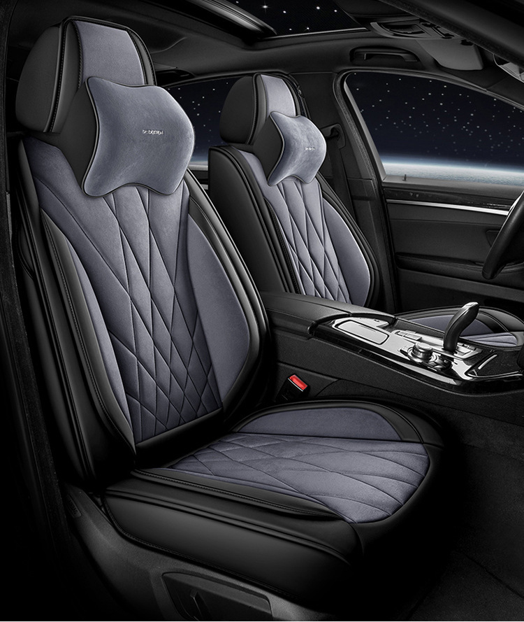 Five-Seater Universal Suede Leather Car Seat Cushion, Fully Enclosed, Wear-Resistant and Comfortable, Universal Car Seat Cover for All Seasons