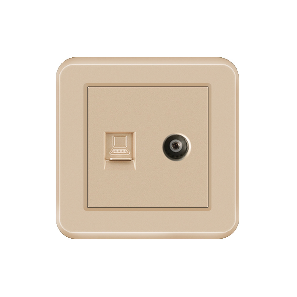 外贸墙壁电源插座欧规烤漆金插座USB信息类电话网络pc122*82插16A