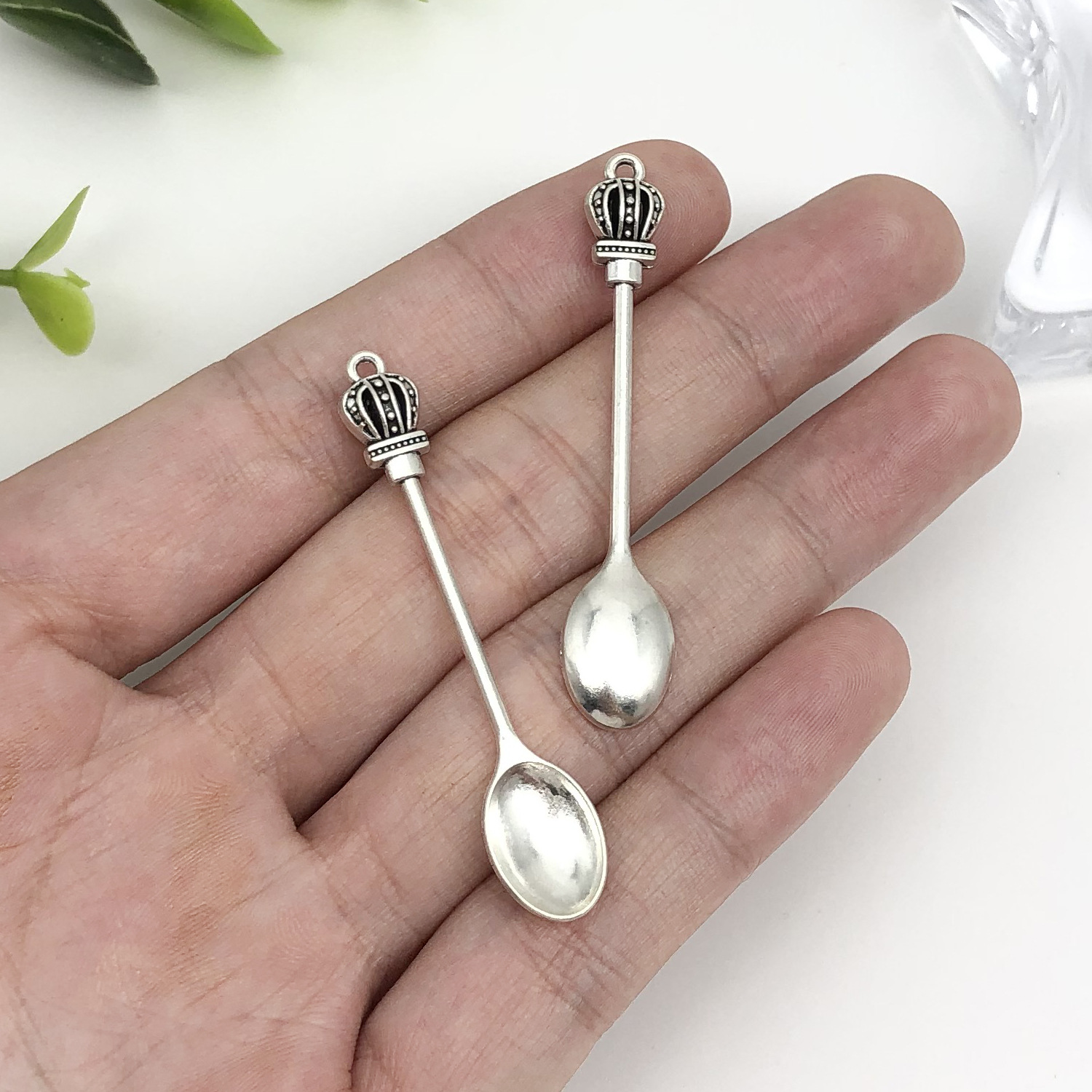 18825-M-古银复古合金配饰皇冠餐勺53.5x10mm-