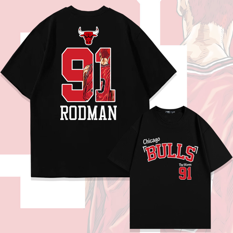 American Basketball No. 91 Rodman Cotton Short-sleeved T-shirt Men's Summer Fashion Brand Loose Shoulder Half-sleeve Upper Clothes