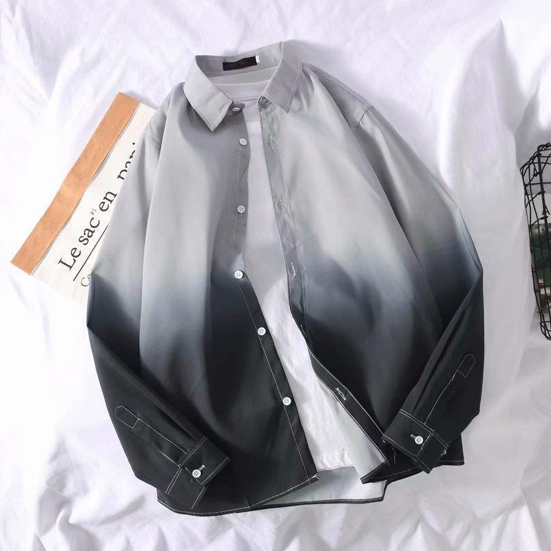 Japanese-style Gradient Long-sleeved Shirt for Boys Korean-style Fashionable Short-sleeved Shirt for Summer Casual Spring and Autumn Jacket