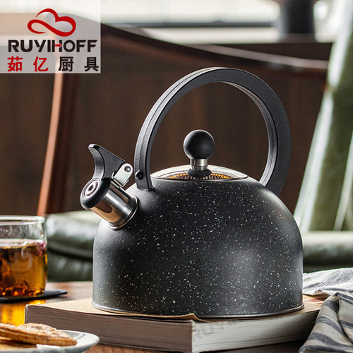 Cross-border black stainless steel whistling kettle for tea and coffee, European and American whistle kettle 2.5L kitchen tool