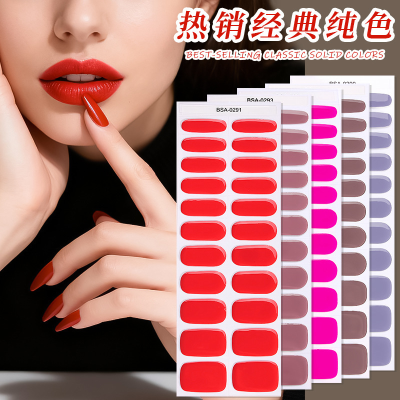 Cross-Border Gel Nail Stickers Waterproof Pure Color Flash Onion Powder No-Bake Nail Art Stickers Uv-Free Gel Nail