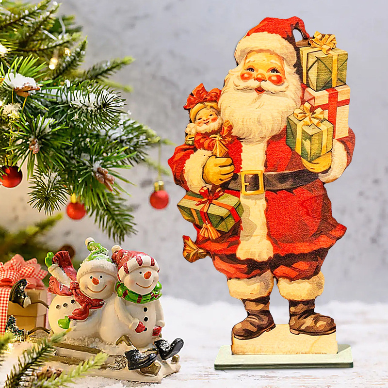 現物レトロクリスマス装飾品木製漫画サンタクロースショーウインドー置物クリスマス祭りパーティー装飾|undefined