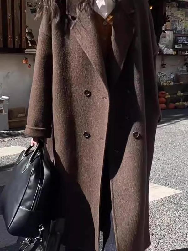 黑灰色感双面羊绒大衣女2025秋冬季新款韩系中长款羊毛呢外套|undefined