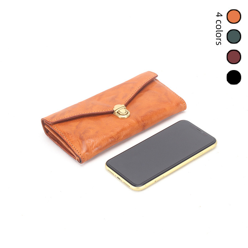 Genuine leather hand wallet female 2023 popular wallet simple all-match wallet zipper vegetable tanned leather long wallet