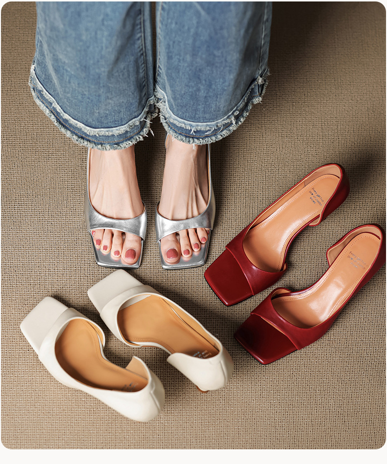 Sandal cao gót nữ hở mũi mũi vuông gót nhỏ 6 cm phong cách Hàn Quốc — đen chi tiết 5