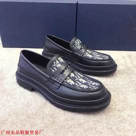 广州货欧洲真皮皮鞋新款牛皮拼接帆布休闲脚蹬男士男鞋乐福鞋